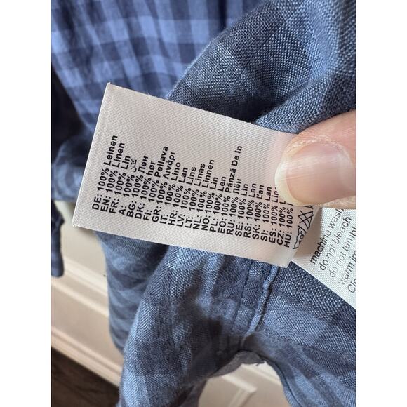 FYNCH-HATTON Men's LINEN Button Down Shirt Blue Black Size XX LARGE - Picture 9 of 11